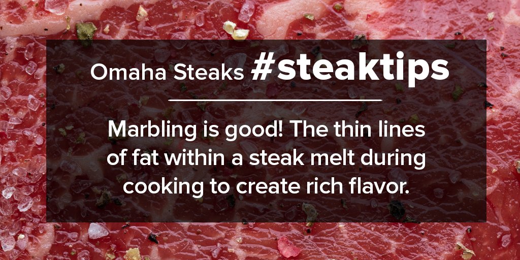 OmahaSteaks's tweet photo. #SteakTip: Trust us, if you like a flavorful steak, then you like #marbling! The lines of fat (aka marbling) within a steak melt during cooking to create rich flavor. β€οΈ https://t.co/wiMPH9k8f1