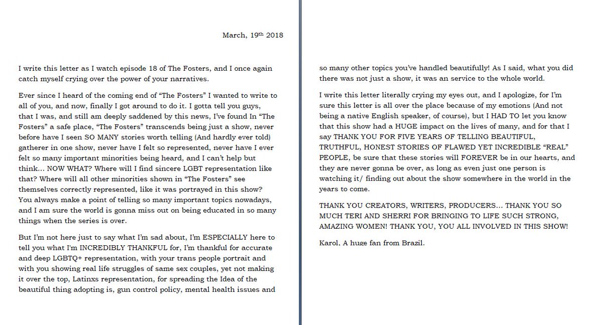 LucyandRenee's tweet image. Hey, @SherriSaum1 , @TeriPolo1 and @TheFostersTV , It would mean the world to me if you could take a moment to read my words to you. 💚 #TheFosters
