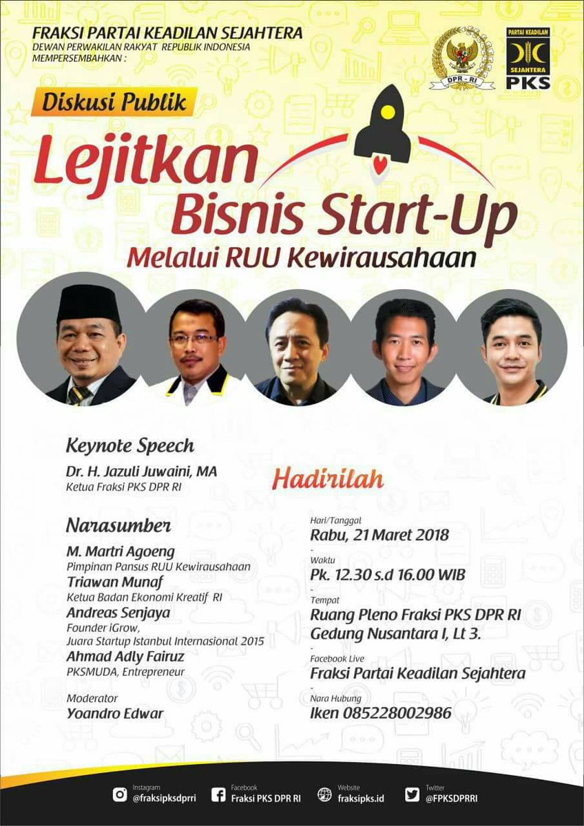 Fraksi PKS DPR RI kembali ingin menyerap aspirasi terkait RUU Kewirausahaan yang diinisiasi oleh PKS. 

Kali ini terkhusus kepada kawula muda yang ingin berwirausaha, tapi terkendala banyak hal.

 #ayolebihbaik
