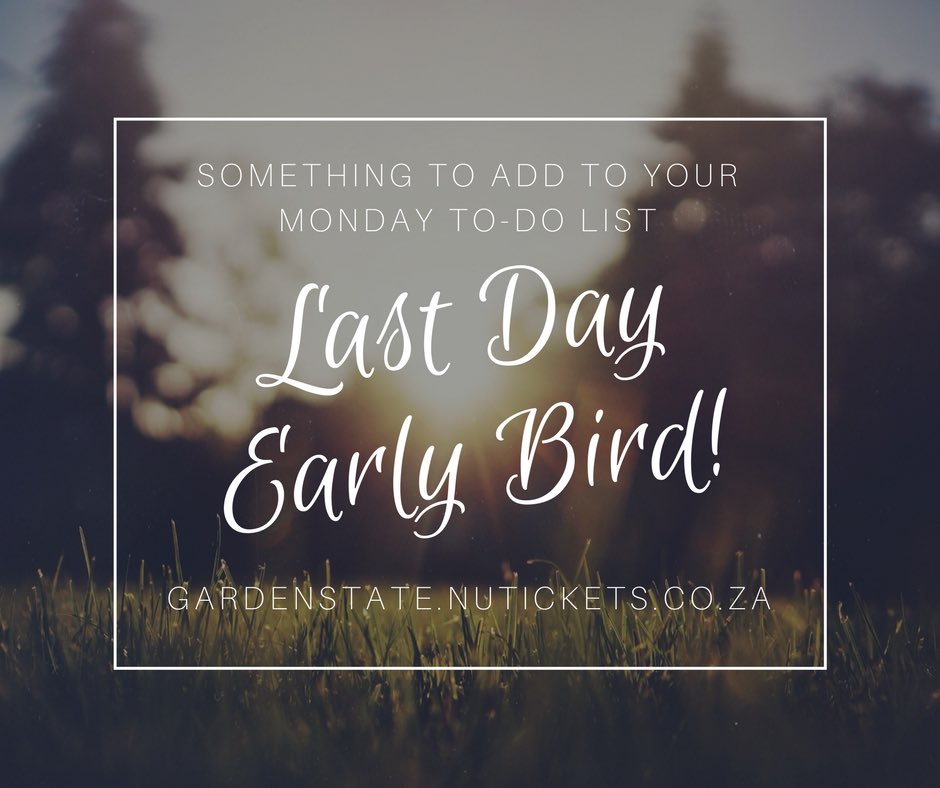 🌼🌿 Still a handful of #EarlyBird tickets for #GardenStateLive available - remember these sales close AT MIDNIGHT! 🐒🍁 Book here - gardenstate.nutickets.co.za 🌊🐬 #amazingcapetown #capetown
#capetownbest #capetownlife #capetownvibes
#cityofcapetown #flashesofcapetown
#lovecapetown