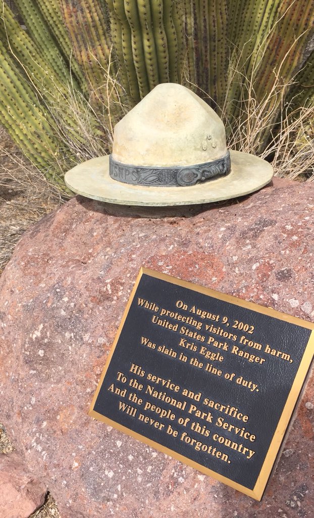 SecretaryZinke's tweet photo. Had the honor of visiting the memorial for fallen @NatlParkService Ranger Kris Eggle. His sacrifice and service will never be forgotten. #borderhero https://t.co/KrP9U0PaP0