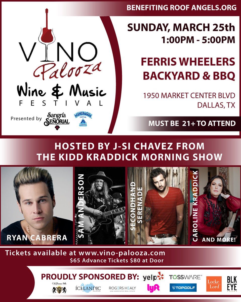 RoofAngelsOrg's tweet photo. Vino Palooza - Dallas is just a week away! Get your tickets for this unique event combining wine and cocktails with outstanding music, all for a great cause! Tickets: https://t.co/PFzem6h06w #wine #music #charity https://t.co/G2liEqF0ZL