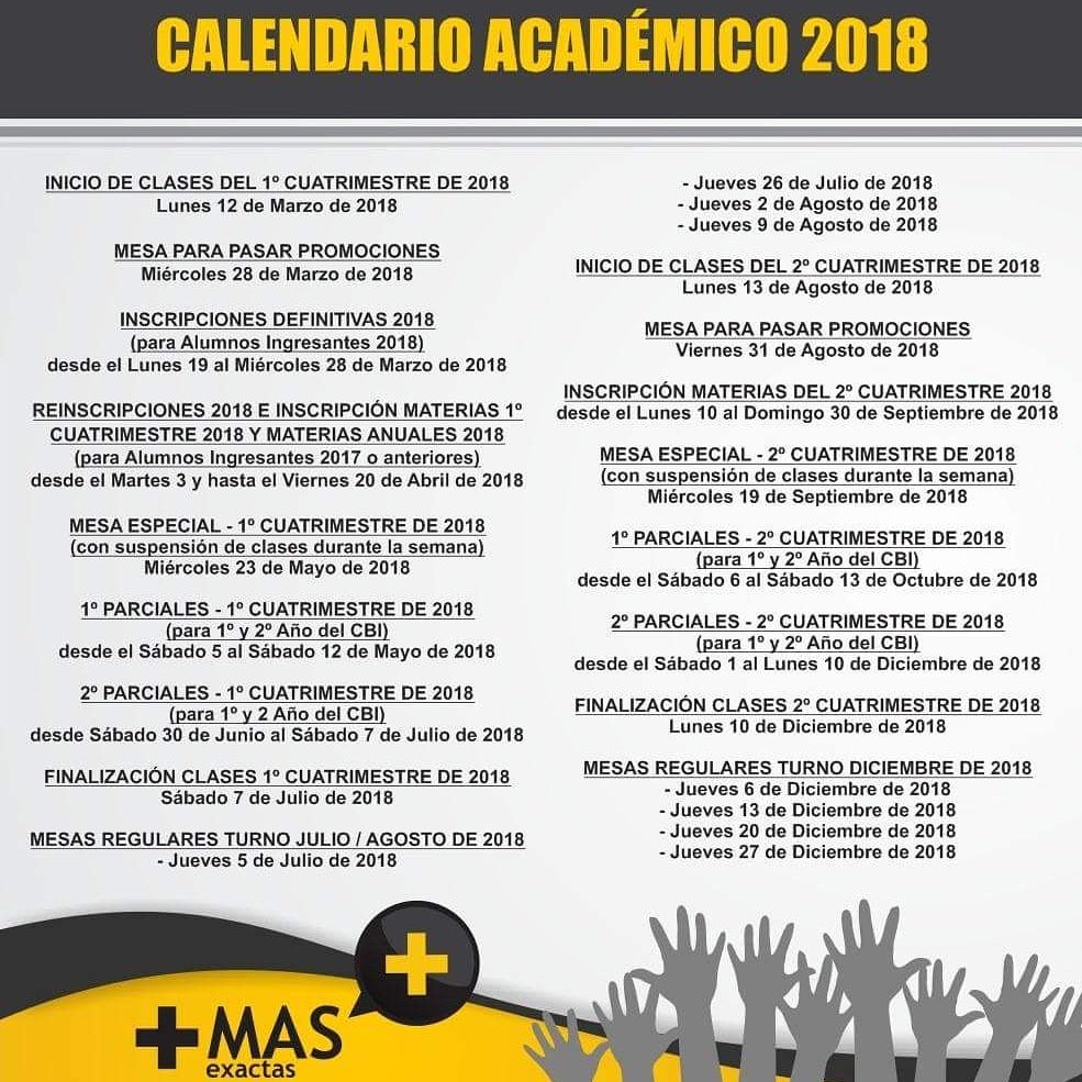 MASexactasUNT's tweet photo. [ATENCIÓN] 

Calendario académico 2018

#Sumate #MasExactas #Facet #UNT https://t.co/vx1KgVwID4