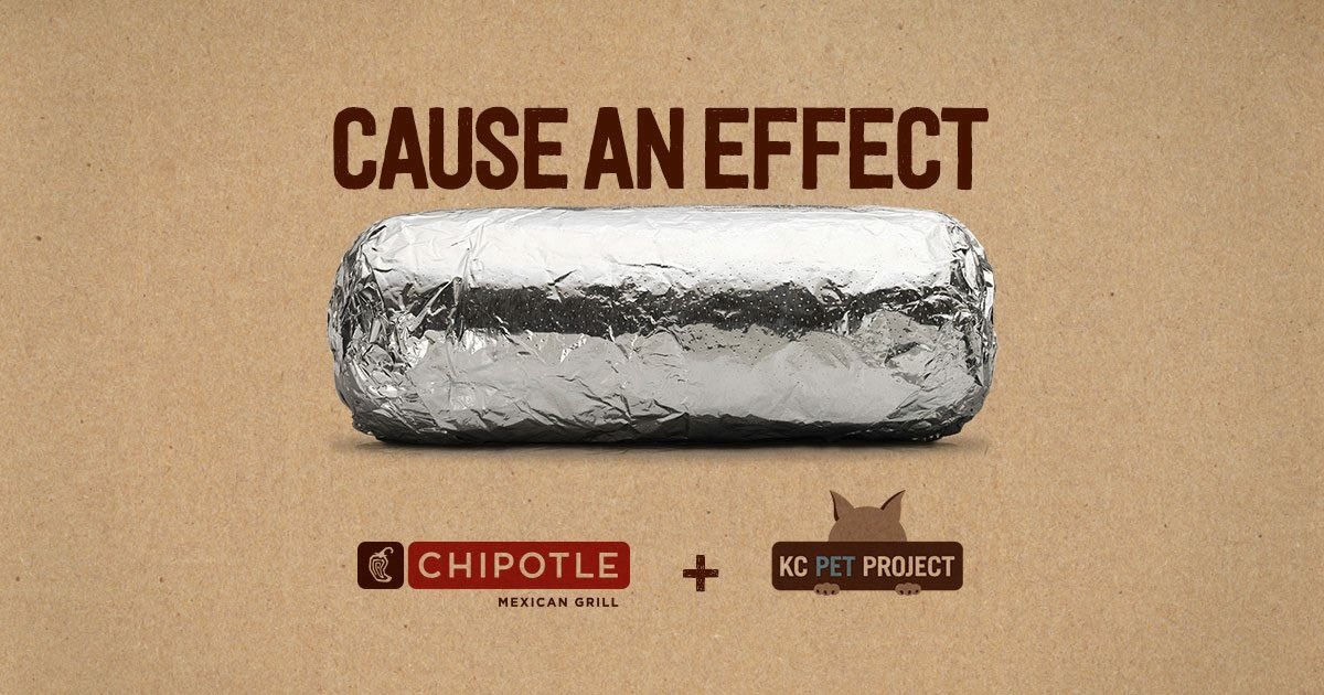 Get ready to eat lunch &amp; dinner at Chipotle on Monday, March 19 and help Kansas City Pet Project raise money for 10,000 homeless pets in our community. All 35 stores in around the Kansas City area are participating and 50% of your bill goes to KCPP. Mention KCPP when you order!