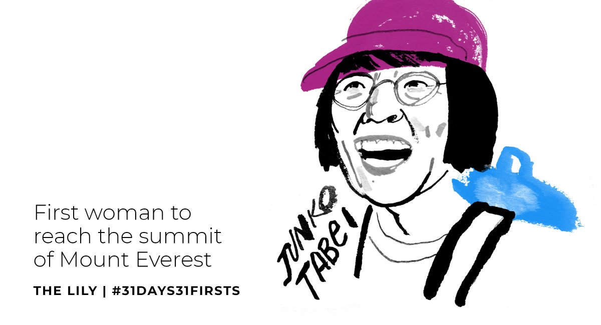 Junko Tabei became the first woman to reach the summit of Mount Everest in 1975. #31days31firsts (illo by @laurentamaki)