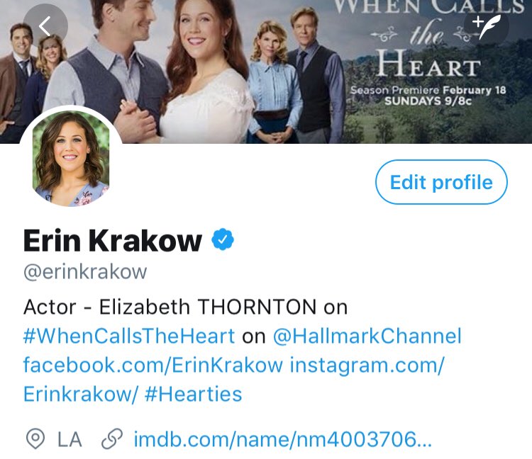 erinkrakow's tweet photo. Did I just change Elizabeth’s last name on my twitter profile? Yes, yes I did. @hallmarkchannel #Hearties https://t.co/2fTl2SdlX3