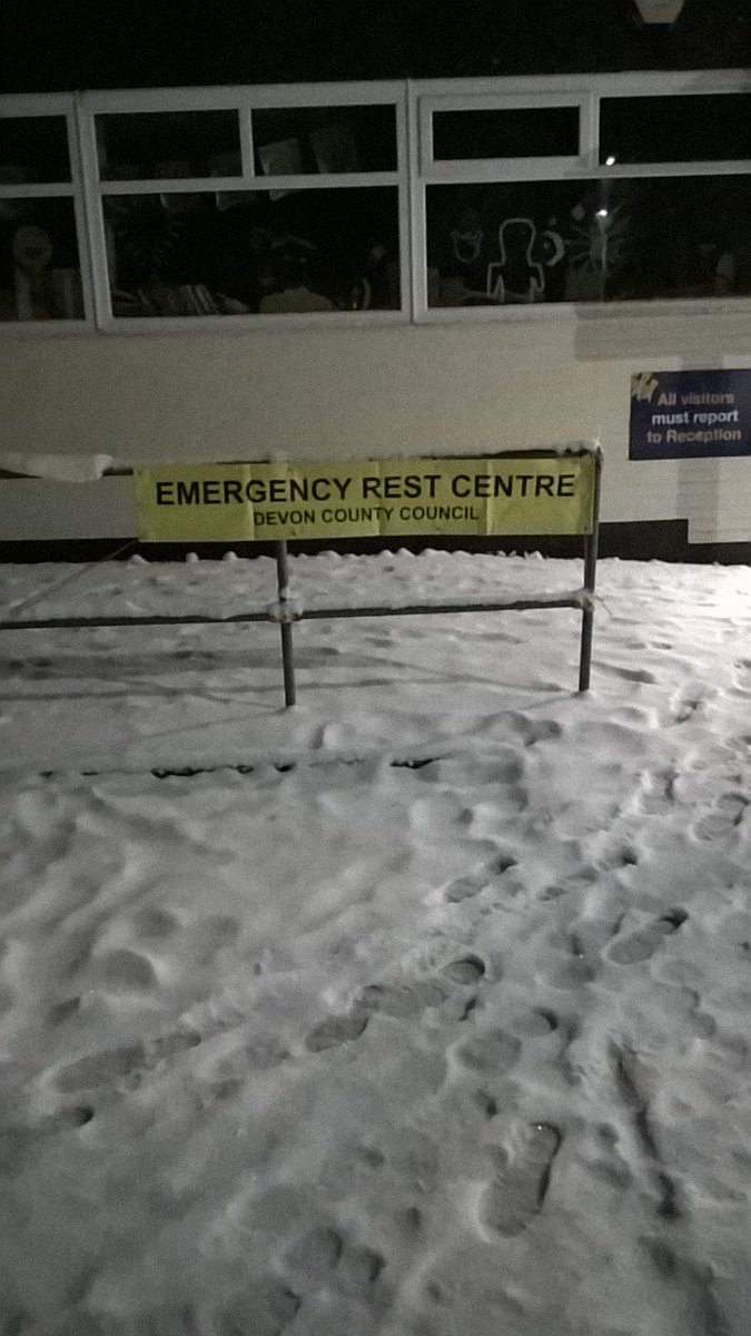 Sectorleadrich's tweet photo. -2 deg and snowing here at the second emergency rest centre in March at Okehampton College.  77 people safe and asleep... https://t.co/Qq7uvT16zG