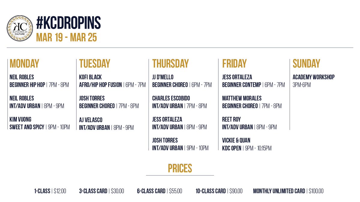New #KCDropins schedule ft. these cool beans this week 🙌🏽Unwind from hell week stress of #ACADPS18