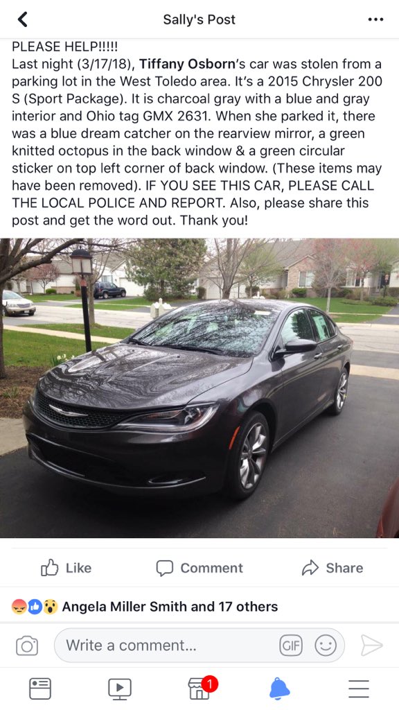 TiffanyMalvasia's tweet photo. STOLEN CAR.. Please RETWEET this &amp; get the word out.. thank you for the help! https://t.co/OsXczASB8n