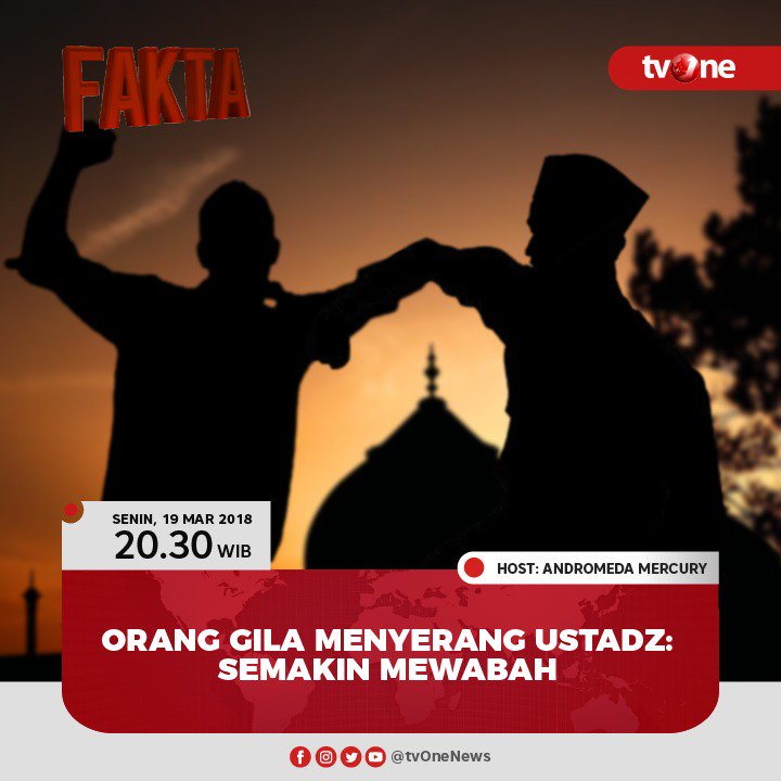 Saksikan FAKTA bersama Host @Andromedamrcury mencari fakta-fakta penyerangan Ustadz di Masjid Darul Muttaqin, Depok, Jawa Barat. Malam ini Pkl 20.30 WIB, hanya di tvOne - <a href="/tvOneNews/">tvOnenews</a>