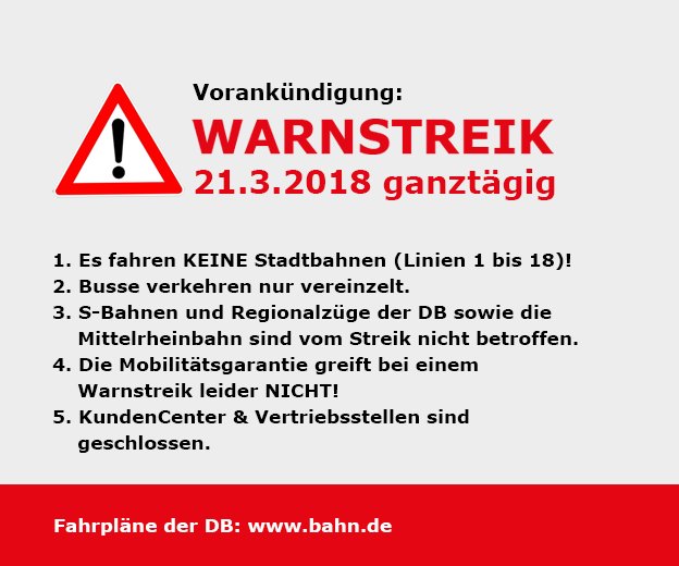 Kvbag Warnstreik Am Mi 21 03 18 Die Gewerkschaft Ver Di Hat Fur Mi 21 03 18 Zu Einem Ganztagigen Warnstreik Aufgerufen Die Bahnen Der Kvb Fahren Nicht Es Fahren Nur Vereinzelt Busse Bitte