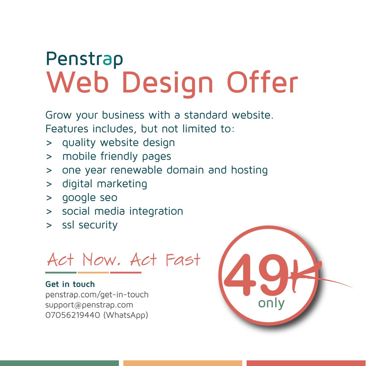 Penstrap's tweet photo. Web Design
At least two of your competitors are going online soon, to capture your market. Act now, Beat them to it, Capture a Large market Share!
Act now. Act fast.
#Penstrap #WebDesign #MondayMotivation https://t.co/RVJjezbhuW