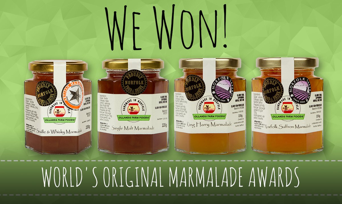 In case you missed it over the weekend, we're proud to announce two Gold Awards and two Bronze Awards in the World's Original Marmalade Awards <a href="/MarmaladeAwards/">Marmalade Awards</a> this year! 2,400 entries from over 30 countries - and we got noticed! #NorfolkProducers