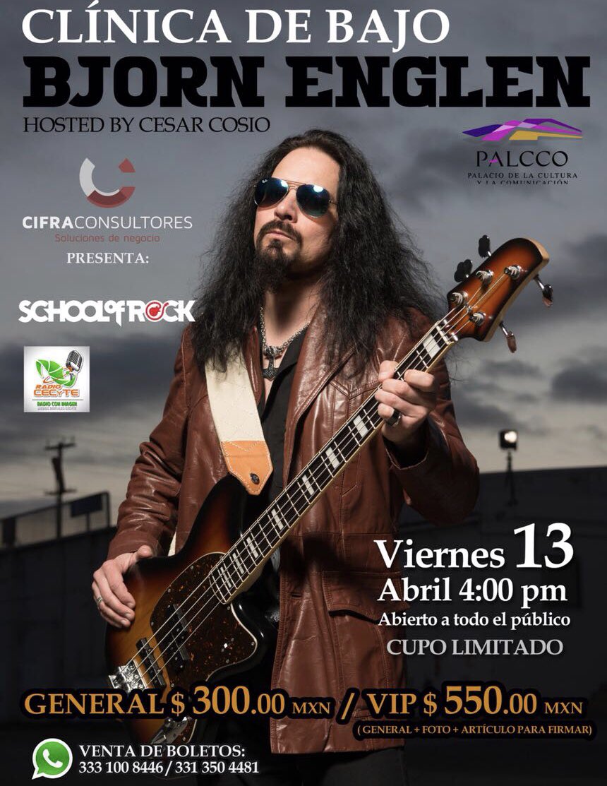 BjornEnglen's tweet photo. Clínica de Bajo en Guadalajara, México: Viernes 13 Abril 4pm! // Bass Clinic in Guadalajara, Mexico: Friday April 13 at 4pm! (Photo: Alex Solca) #djcesarcosio #palcco #schoolofrockmx #schoolofrock #cifraconcultores #radiocecyte #diodisciples #yngwiemalmsteen #quietriot https://t.co/bkC41ZYqgC