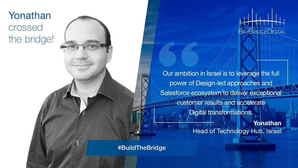 BBridgeDigital's tweet photo. @yonathang has joined @BBridgeDigital as Head of BayBridgeDigital's Technology Hub in #Israel. #DigitalEnvision #CustomerJourney #DigitalTransformation #Technology #Innovation  #Experience #CustomerSuccess #Design #Salesforce  #BuildTheBridge 
https://t.co/vaMfWJ4CbZ https://t.co/UTozbc97gy