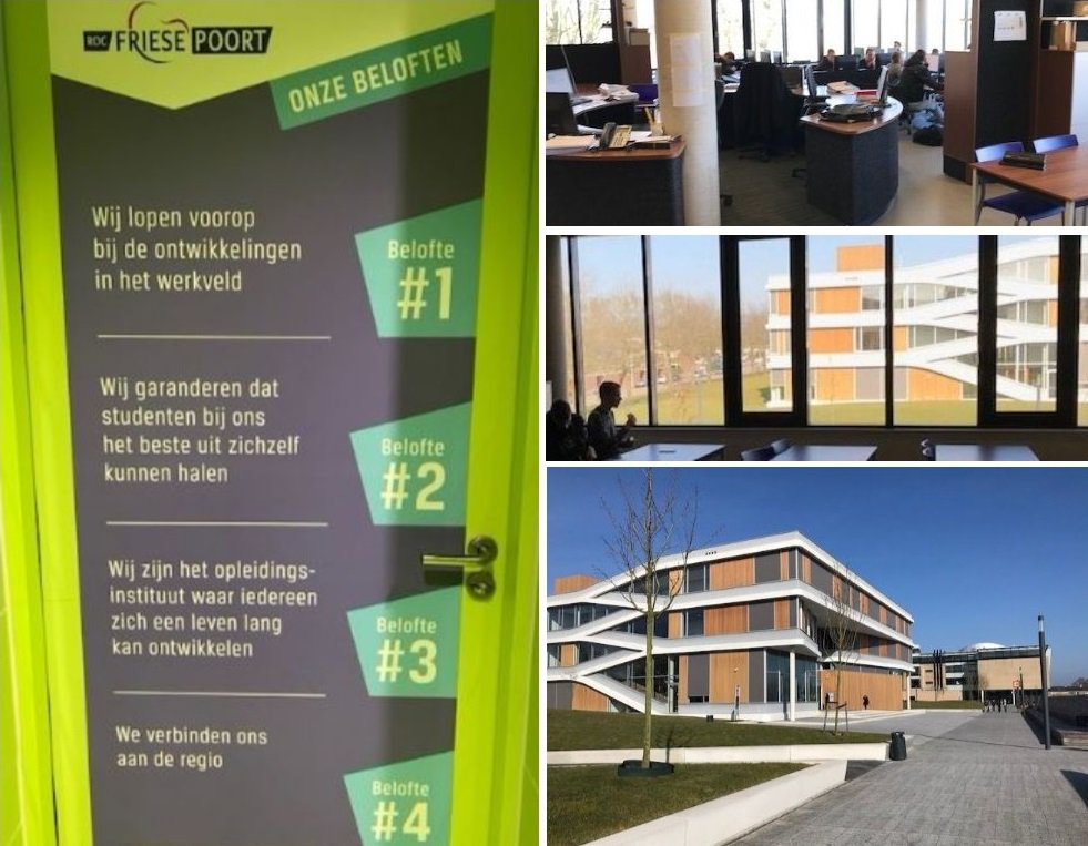 StichtingNCE's tweet photo. Op bezoek bij ROC Friese Poort Drachten: “Een moderne school! De studenten volgen alle lessen in één grote zaal met een les-, studie-, werk- &amp; huiskamerhoek. Ze doen er van alles. Vinden ze prettig. Het mooie is: dat werkt echt goed", aldus NCE-projectsecretaris Agnes van Alphen. https://t.co/2sLuPIaKPi