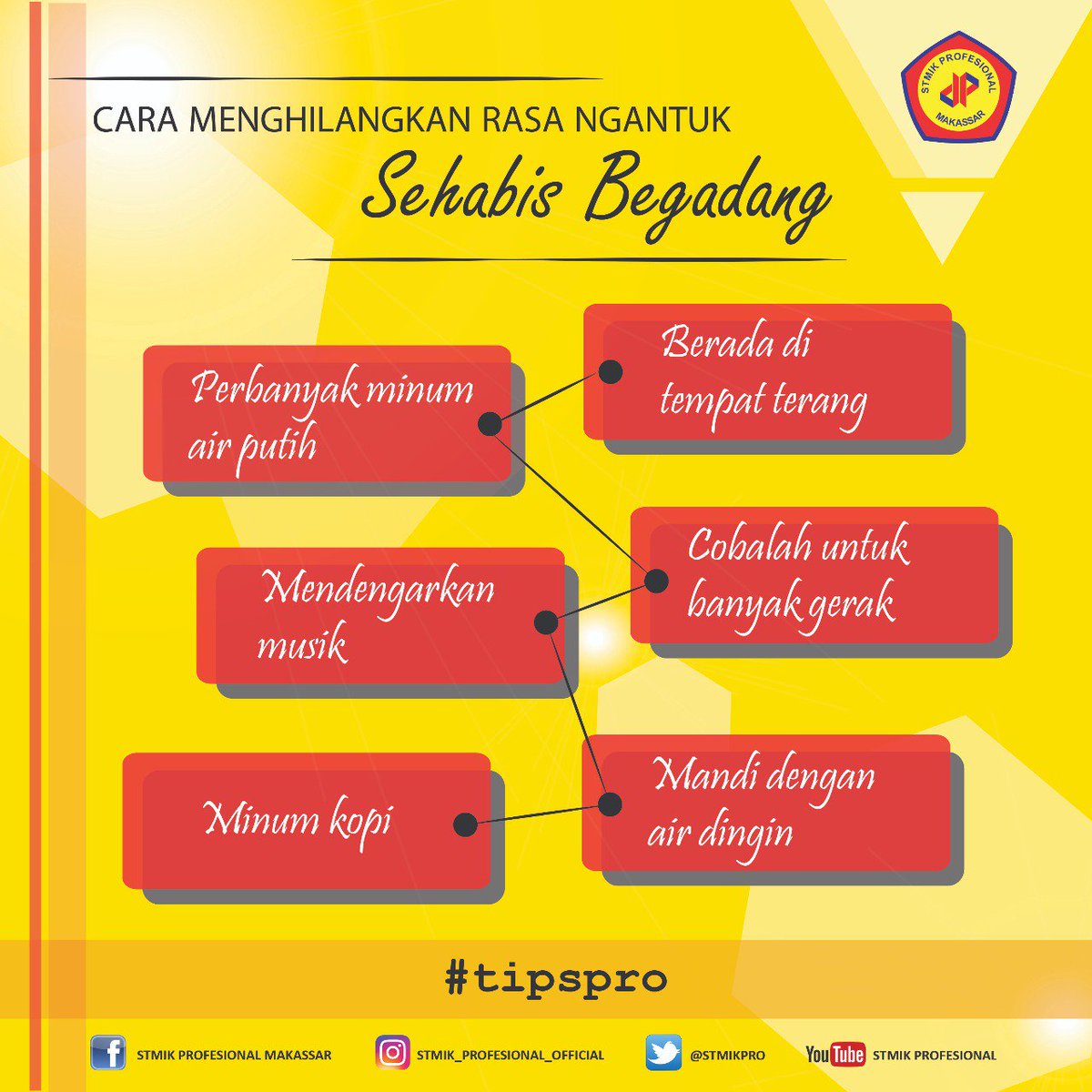 stmikpro's tweet photo. Hi #SobatPro, #Tipspro edisi 19 Maret 2018
#iamprofesional #iampro #stmikprofesionalmakassar #stmikprofesional #kampus #makassar https://t.co/0ai0n3W41o