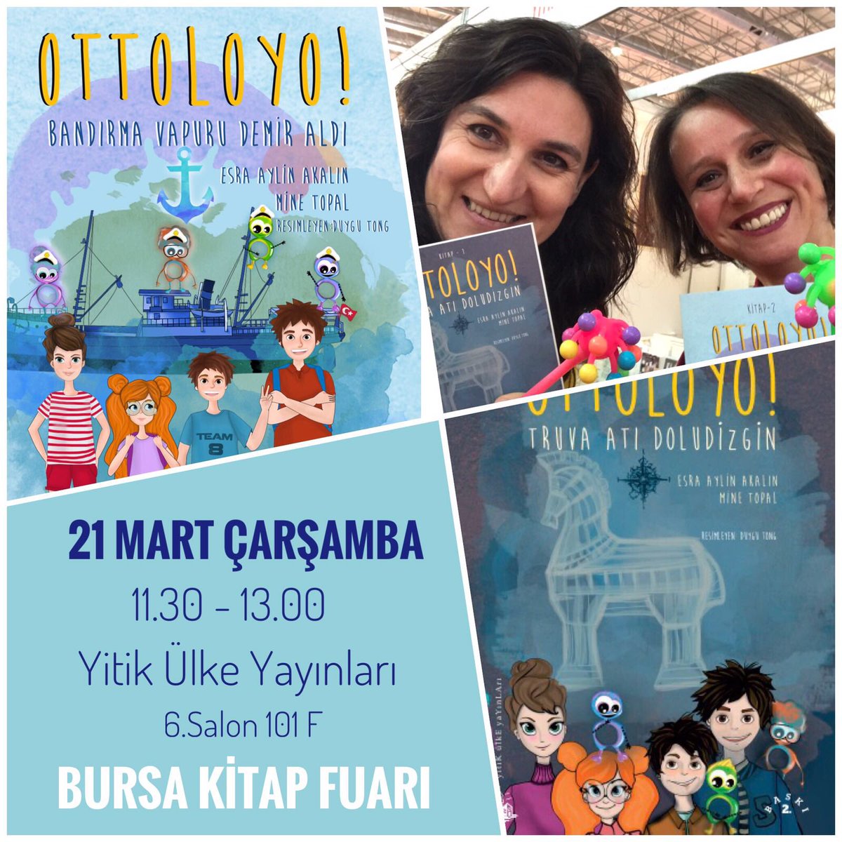 Ottoloyokitap's tweet photo. Bu Çarşama #ottolar ve #bizimkafadarlar #bursakitapfuari'nda... Yolu düşenleri bekliyoruz. #çocukkitapları #çocukedebiyatı #macera #maceradevamediyor #ottoloyo #ottoloyoserisi https://t.co/0mTJnTZ8W6