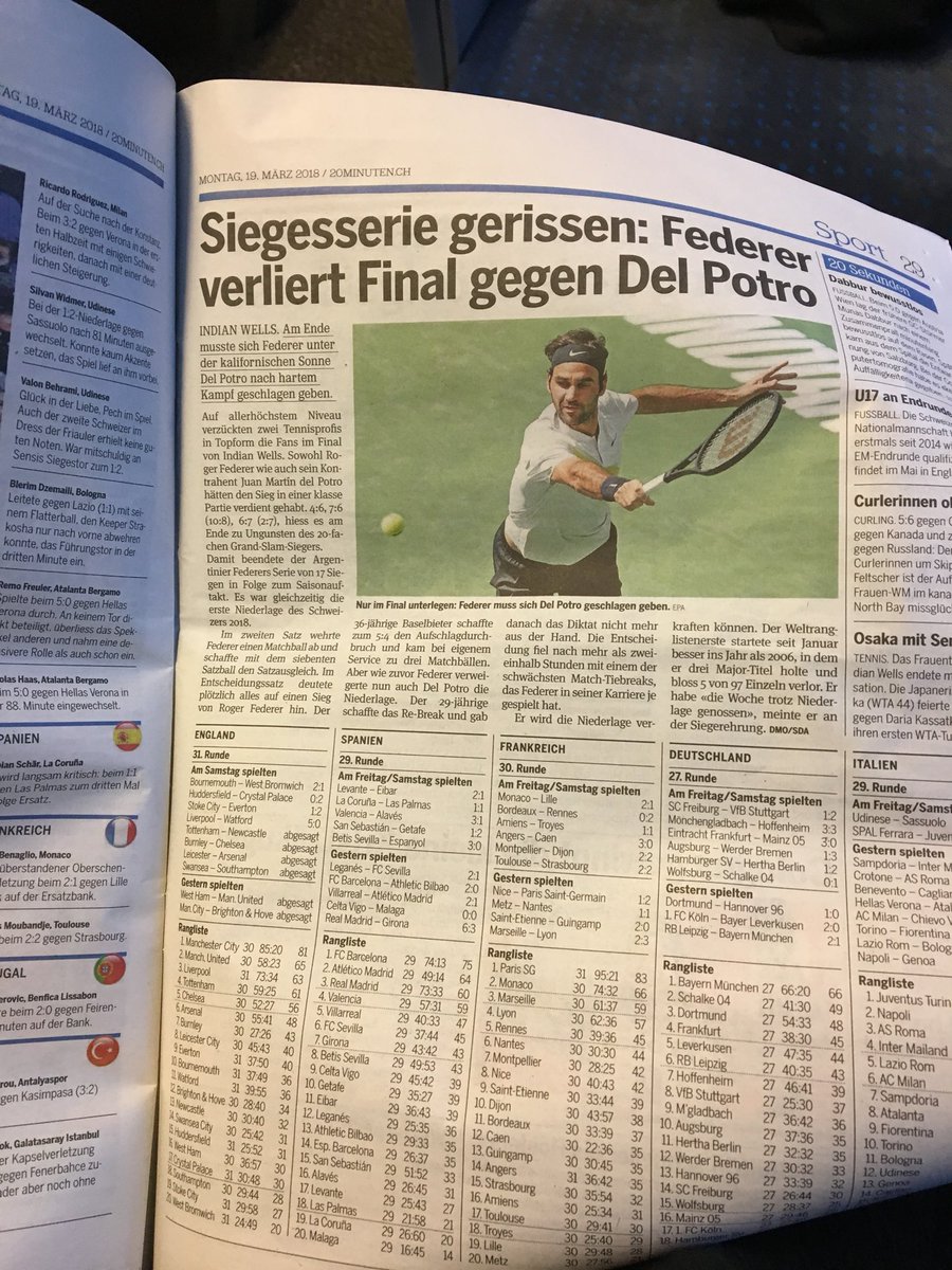 Spinelliagos's tweet photo. “Victoria desgarradora: Federer pierde final con Del Potro” - Lunes 7am Basel- en la última página - siempre sale en la primera... hoy no! 🥂 🇦🇷 👏🏼 @delpotrojuan https://t.co/hzbz7NUS4S