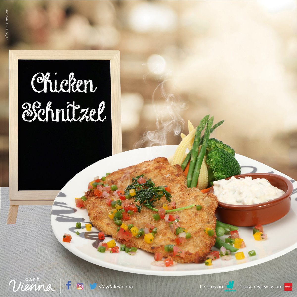 MyCafeVienna's tweet photo. This delicious serving of Chicken Schnitzel is the perfect mid day treat for all chicken lovers! #chickenschnitzel #middaytreat #chickenlovers #chicken #lunch #mydubai #businessbay #dxb #uae https://t.co/1X8w9YNum0