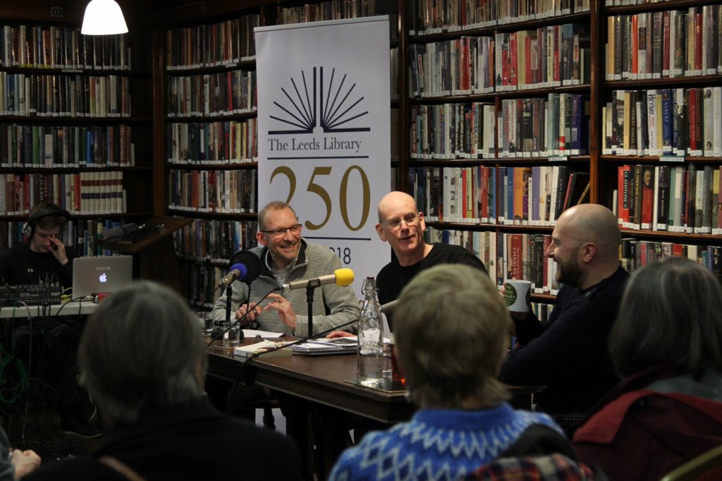 MikeDWinter's tweet photo. It was a real pleasure to be part of the @BigBookend #WildLines event @theleedslibrary on Saturday with @robbiecowen &amp; @PeterSpafford, discussing #CommonGround. Listen again here https://t.co/x0nTOugWT0 (Photo by Izzy Brittle for the Leeds Big Bookend) https://t.co/rksF5VciMV
