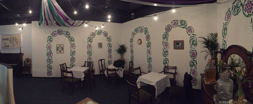 The_History_Man's tweet photo. Today I’m teaching in a Suffragette tea-room!  All set to deliver 6 workshops to students at the #SuffragetteCity experience @UkNatArchives @NTlovesLondon https://t.co/1UZ6J8nRx2