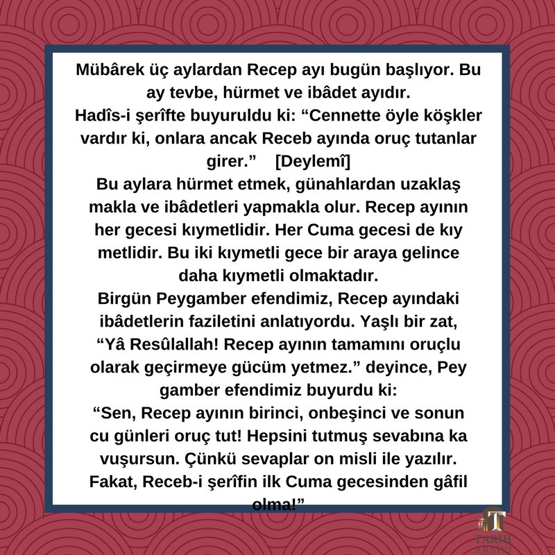 Mübarek Receb-i Şerifinizi ve üç aylarınızı tebrik ederiz.