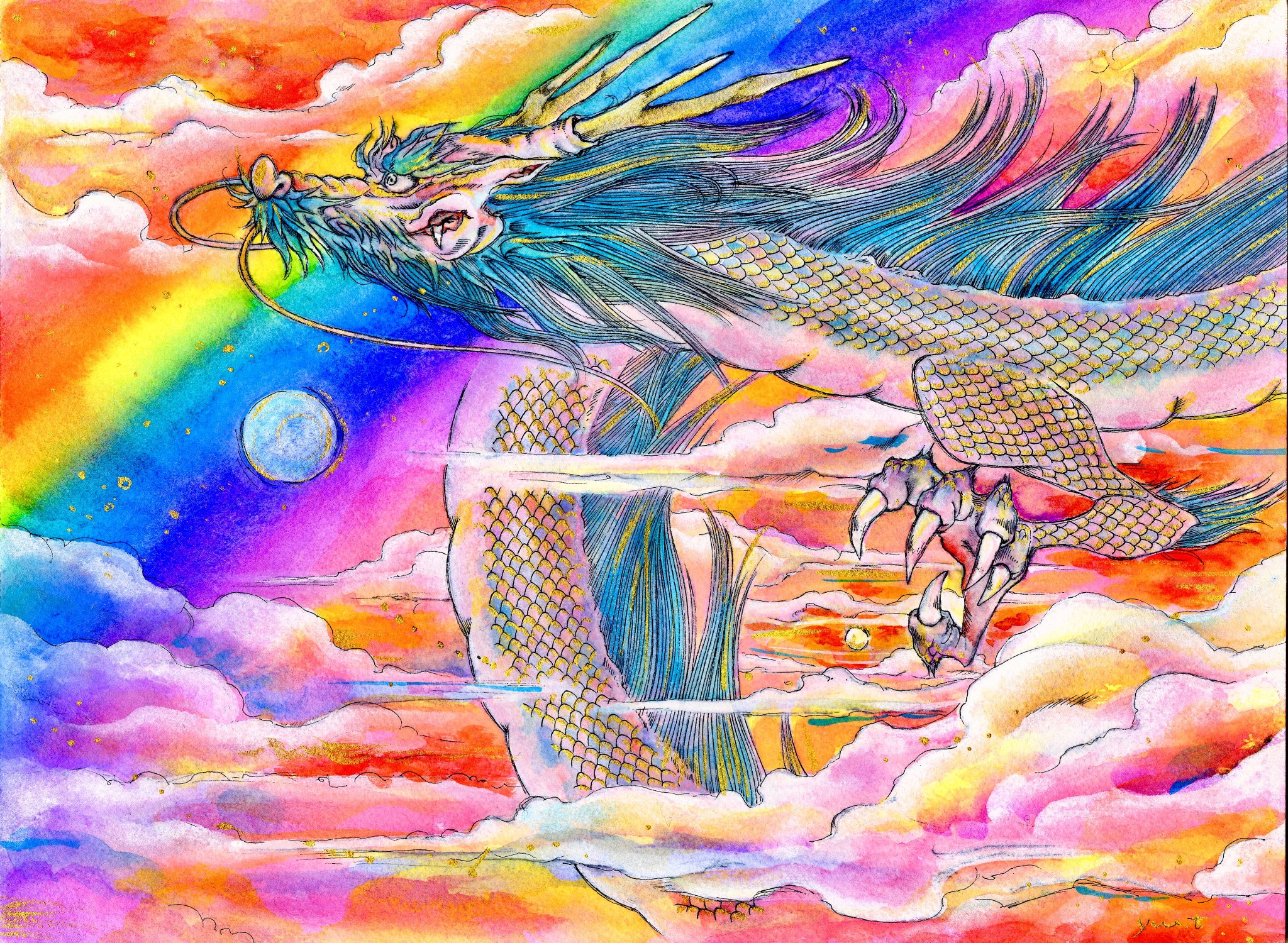 【Cindy】2点おまとめ 原画  絵画 龍神様  虹龍 オーロラ 夜空 Cindy様専用】2点おまとめ 原画 絵画 龍神様 虹龍 オーロラ 夜空
