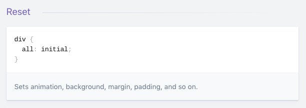 devhints's tweet image. css: the new `all: initial;` will reset everything (margins, padding, and so on). You need cssnext to make it work for now, though. ⚡ devhints.io/cssnext