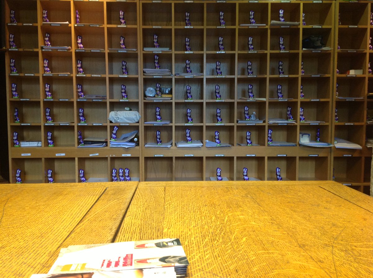 ReptonLibrary's tweet image. A recipe for happiness in the Common Room this morning: Pigeonholes stuffed with rabbit. I'm sure there were only two of them when I left on Saturday!