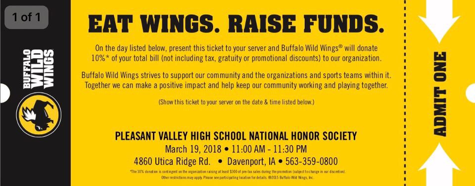 Come to BWW TONIGHT to help support PV Palooza. Just show the ticket below and 10% of your order will be donated. Please retweet.