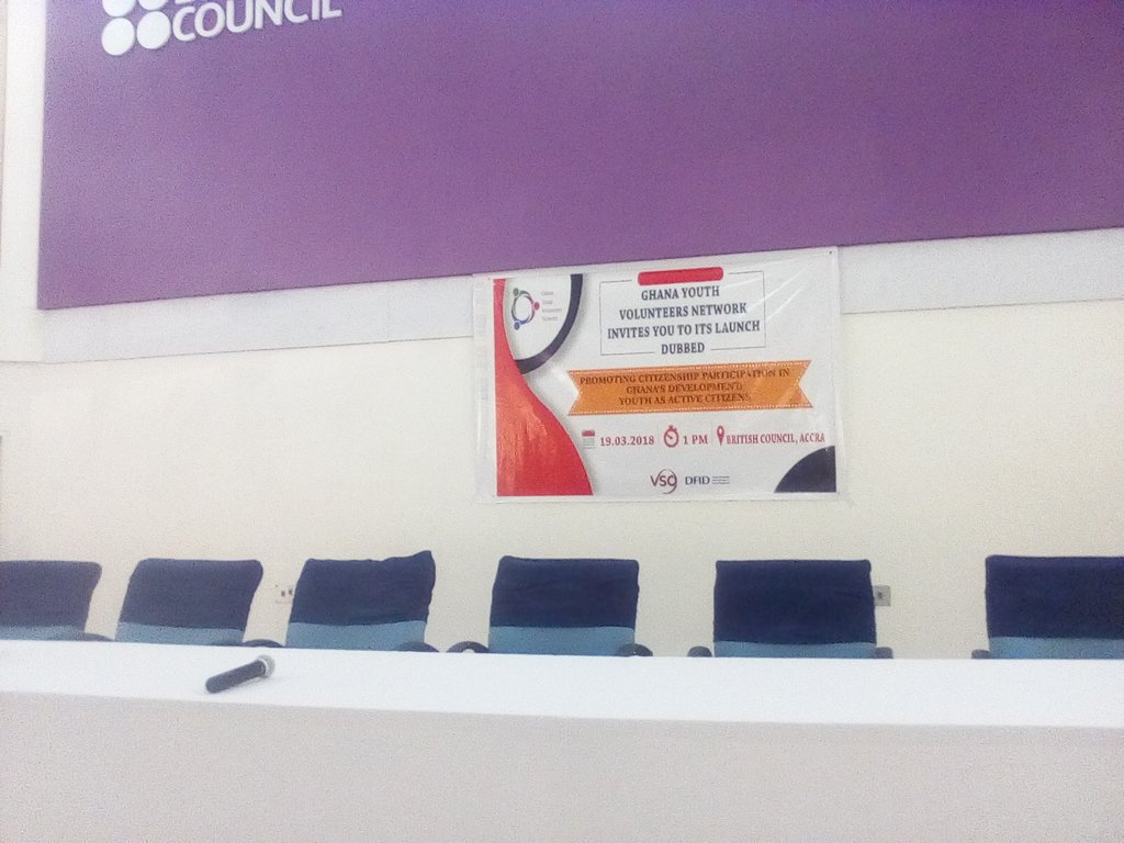 AgbeKafui's tweet photo. All is set for the launch of Ghana Youth Volunteers Network @BritishCouncil Accra. Great to be Chairman https://t.co/J9j1I9wEhT