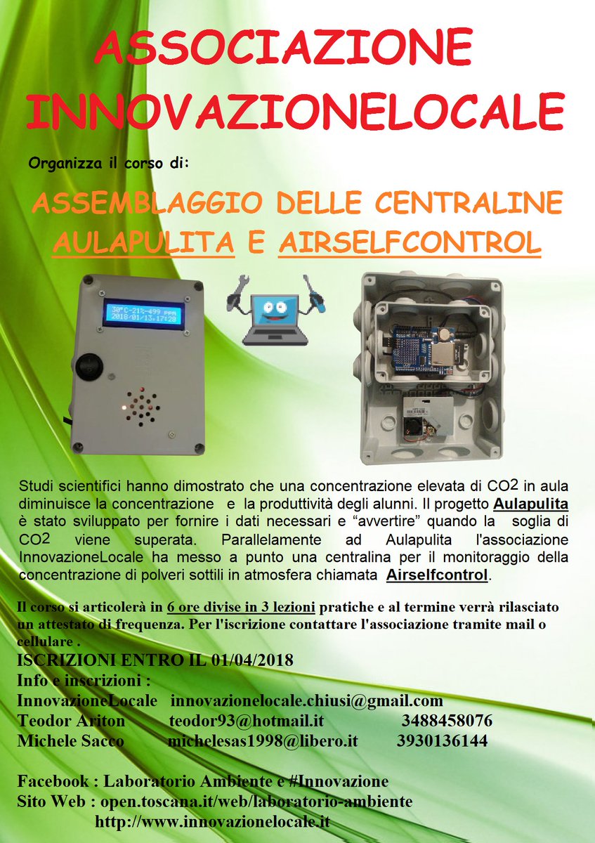 AirSelfcontrol's tweet photo. Volantino Corso #Aulapulita link @opentoscana : https://t.co/Gt3ZtJuVbR
termine iscrizioni: 1/04
@arduino @todomicrostamp @arduino_uno_ @MakerFaireRome https://t.co/PTVIxwi0T8