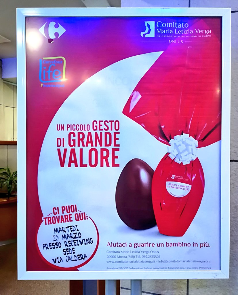 FrancescaLai88's tweet photo. Anche in @CarrefourItalia si sostiene la #ricerca con le uova del @ComitatoVerga ❤️😘🎗️Un piccolo gesto, che può far la differenza #perguarireunbambinoinpiu 🐣❤️ rendendo la Nostra Pasqua (e quella di tanti bambini in cura) ancora più speciale ❤️ grazie ❤️ https://t.co/zu0pxkRrfD