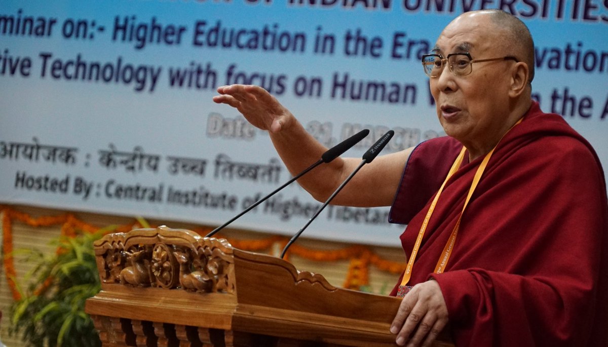 Tibetan spiritual leader the Dalai Lama addresses the AIU annual general meet at CIHTS, Sarnath, Varanasi.