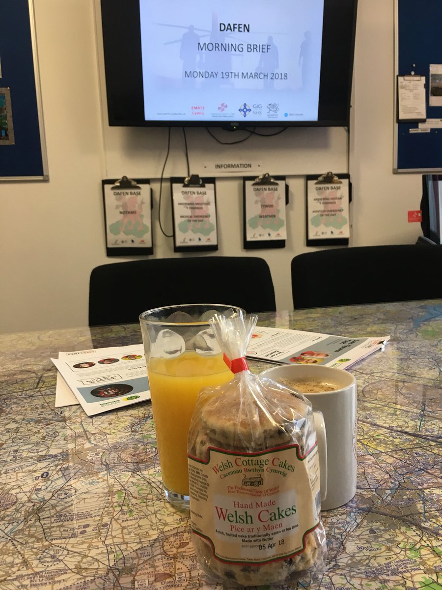 Drtmr's tweet photo. The Wales @air_ambulance #HM57 team are today fuelled by Coffee, Vitamin C and Welsh Cakes! https://t.co/u2pzU5ncHa