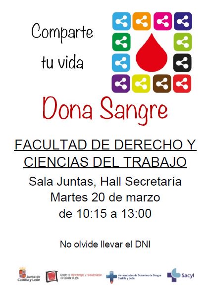 Mañana jornada de donación de sangre en las Facultades de Ciencias del Trabajo y Derecho de <a href="/unileon/">Universidad de León</a> <a href="/donasangreCYL/">Dona Sangre CyL</a> <a href="/DonantesDeLeon/">Asociación Hermandad de Donantes de Sangre de León</a> de 10 a 13h.