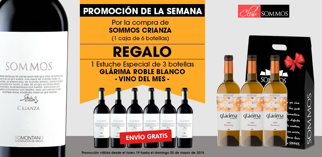 ¡Promoción de la semana en Tienda SOMMOS!
Por la compra de 1 caja de 6 botellas de SOMMOS Crianza, REGALO de 1 Estuche Especial de 3 botellas de Glárima Roble Blanco. 
tiendasommos.com   
#DisfrutaSommos #TiendaSommos