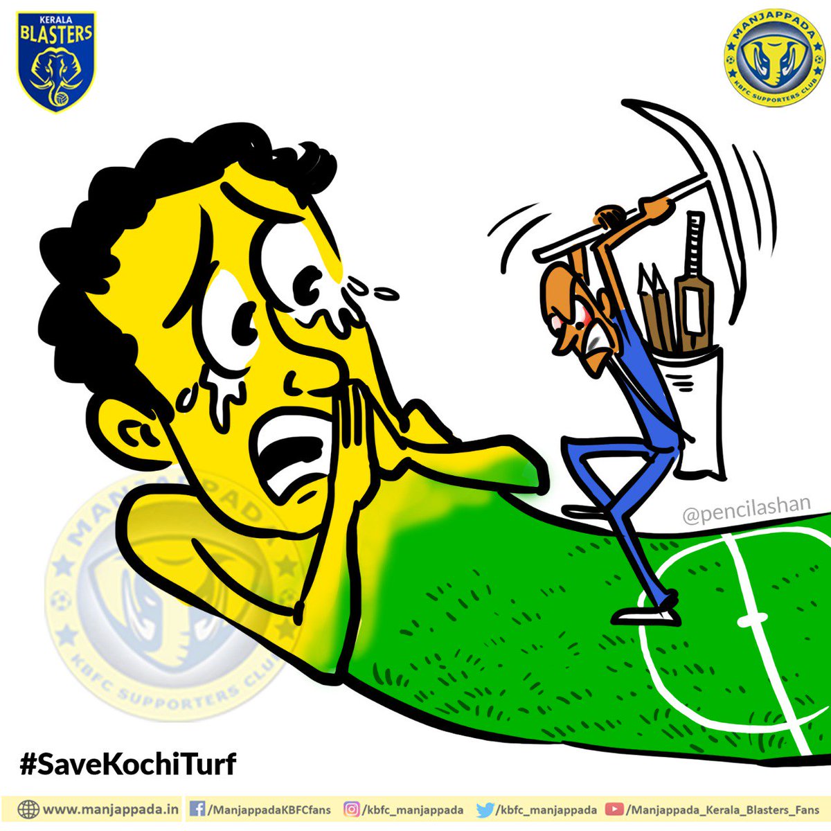 kbfc_manjappada's tweet photo. Retweet it maximum

കൊല്ലരുതേ സാറേ .... @BCCI

Cartoon By Vishnu Madhav

#SaveKochiTurf #Kochi4Football 
@KeralaBlasters @keralafa https://t.co/IdHVi8KY8K