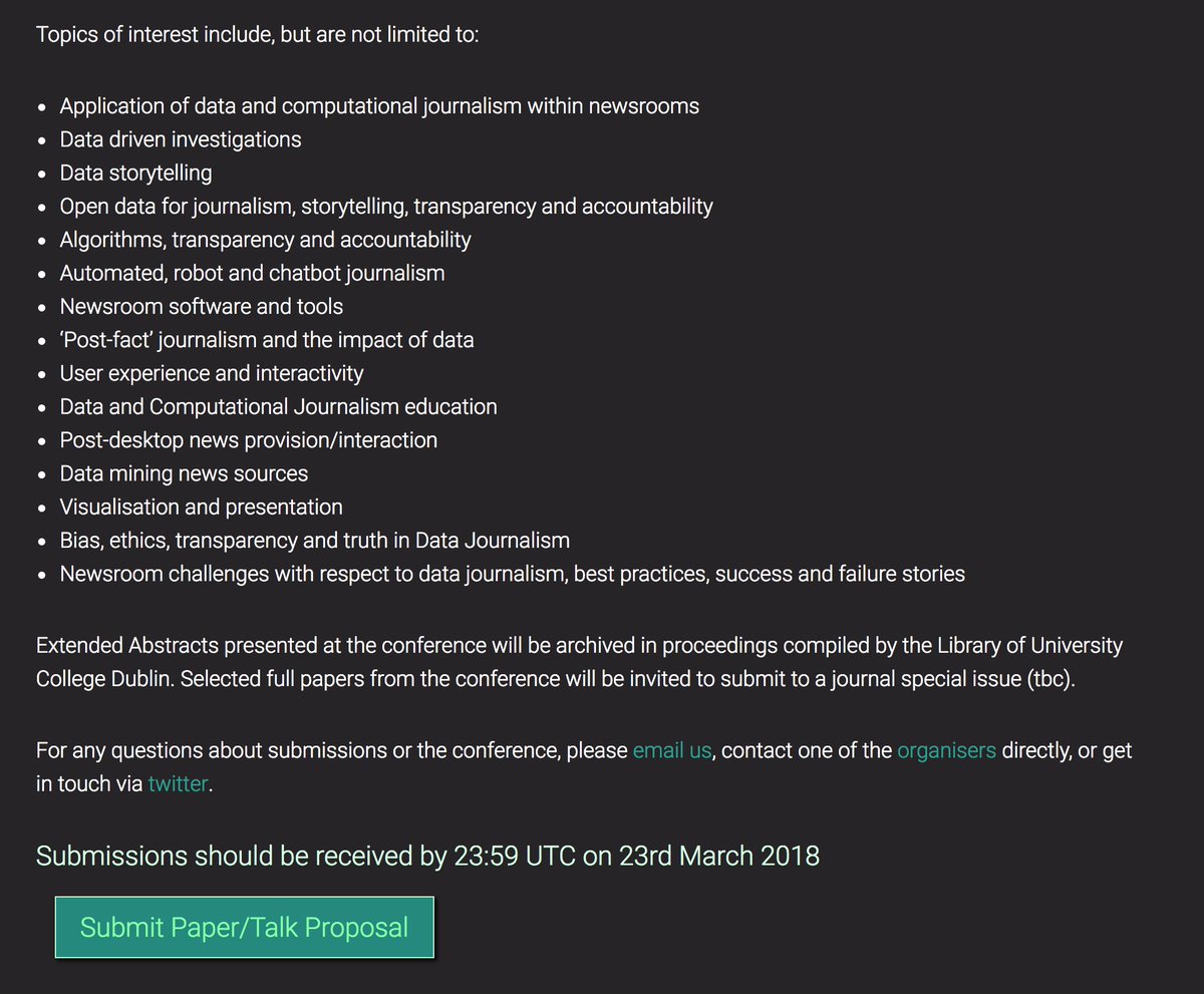 It’s the last week! Paper, workshop and talk submissions for the 2nd European Computational and Data Journalism Conference due by the end of the day this Friday 23rd March!

bit.ly/2BUgYaB