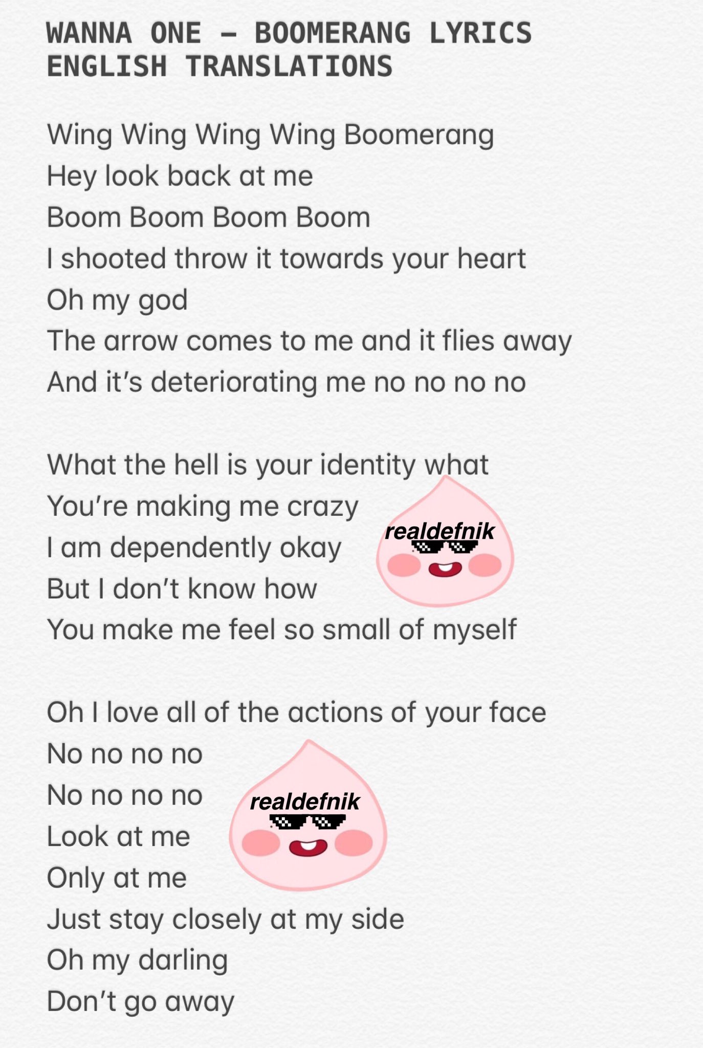ㄹㅇㄷㄴ Wanna One Boomerang Lyrics English Translations Boomerang