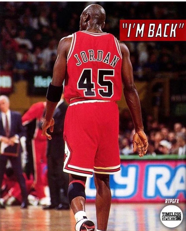 23 years ago. “Im Back” the words that shook the basketball world #mjmondays #oqium 📸 <a href="/timelesssports_/">Timeless Sports</a>