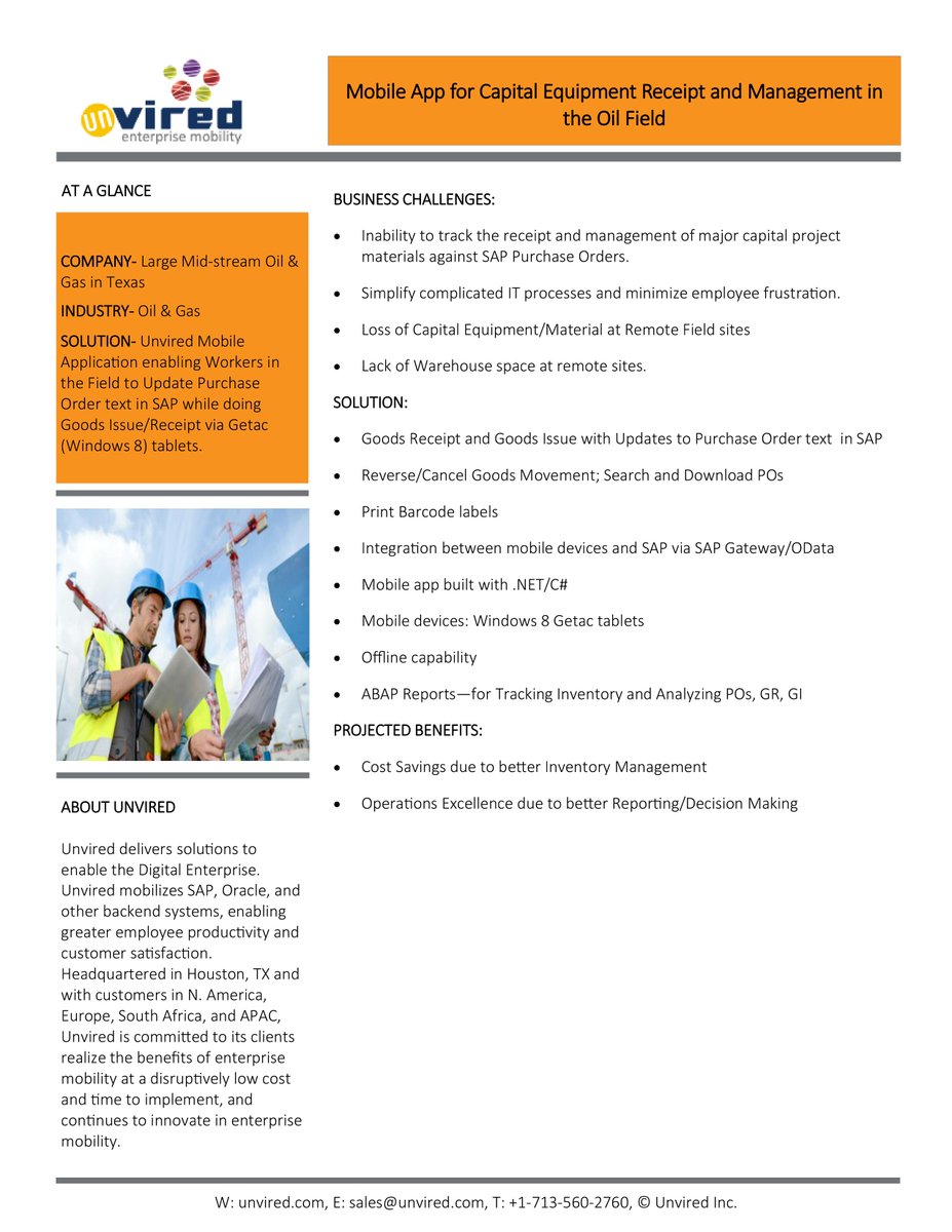 unvired's tweet photo. Case Study: #MobileApp for Material Management in the Field at the Midstream Oil and Gas Company. #InventoryManagement #oilandgas #MobileAssetManagement #SAP #EAM #EnterpriseMobility #digitaltransformation #productivity https://t.co/tssEcniCmC