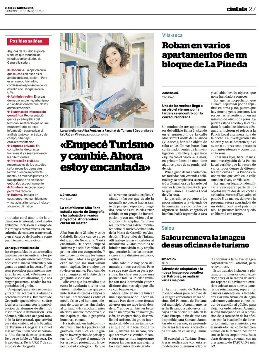 albafontbarnet's tweet photo. Doncs sí, encantada, i tornaria a escollir Geografia!! @geografiaURV @diaridtarragona @ftgURV https://t.co/yxWwLFw7UR