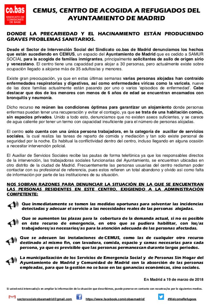 larosaenlucha's tweet photo. Precariedad, hacinamiento y enfermedades en el Centro de Acogida a Refugiados del @MADRID #Welcomerefugees https://t.co/Anx5XRI9Sd