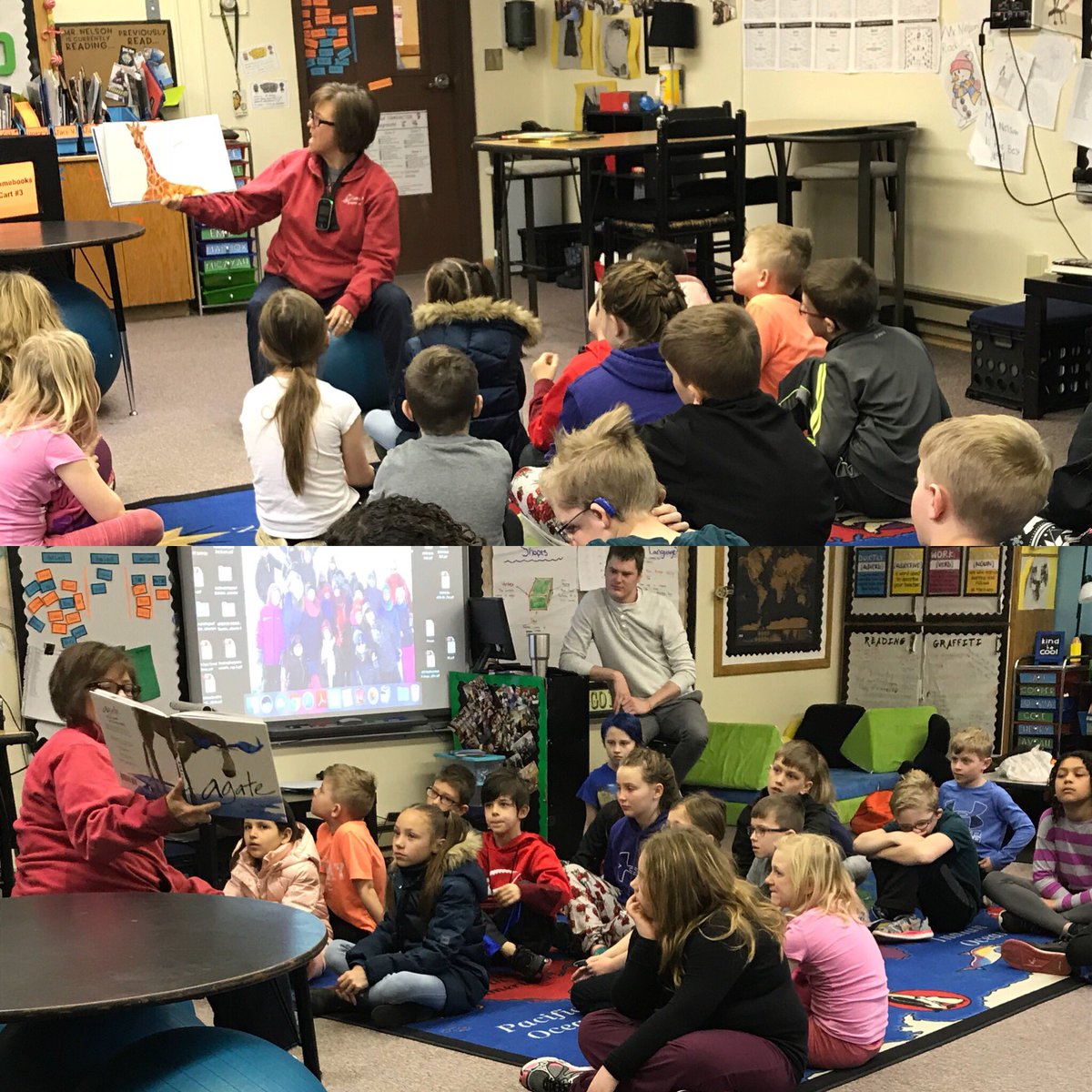 Coles mom is reading to us. The book is called agate. By Jaycie 
#Happyclassrooms #DLschools
