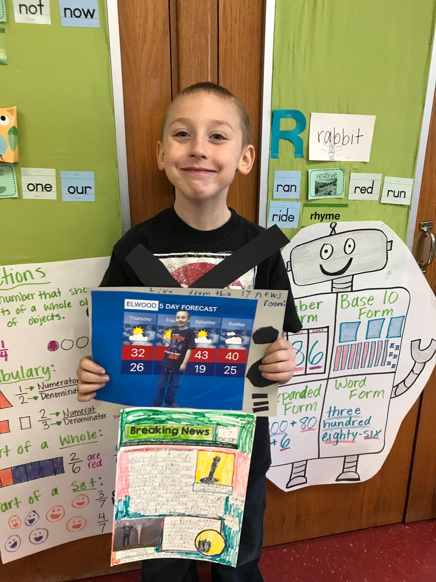 MissAyres17's tweet photo. These first graders are ready for Indiana Severe Weather Preparedness Week! We even used a green screen so we could get Elwood's forecast! I think we've got some future meteorologists in the making, what do you think @KevinGregoryRTV @ChuckWTHR @alroker ? https://t.co/HyHJisJKgH