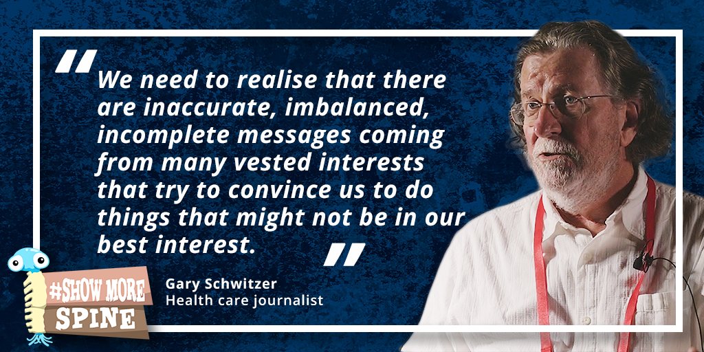 #showmorespine interviewed <a href="/garyschwitzer/">Gary Schwitzer</a>, publisher of the <a href="/HealthNewsRevu/">HealthNewsReview</a> back in 2016 at the <a href="/PreventingODx/">PODC</a> Conference in Barcelona about overwidening of disease definitions among other things. Watch the full interview at – bit.ly/2DEaY67