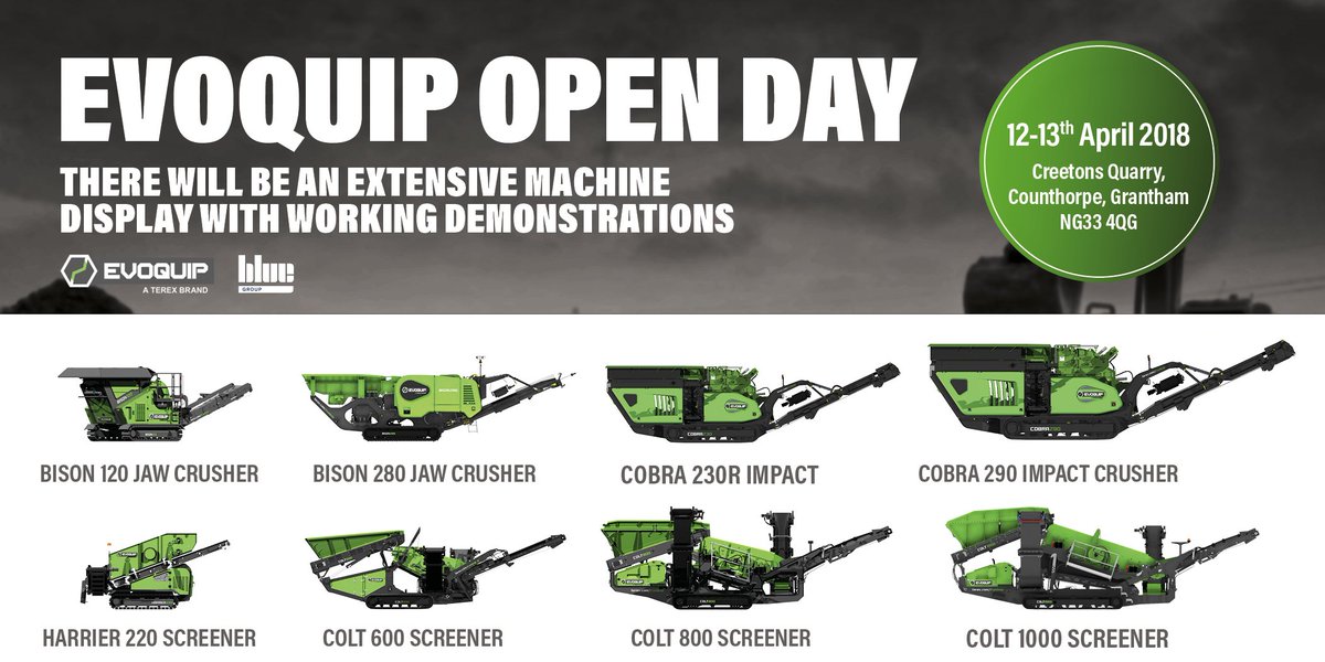 blue_machinery's tweet image. Next month we are hosting an exclusive #EvoQuip  #OpenDay on 12th &amp;amp; 13th April at Creetons Quarry, Grantham. To register your place visit: ow.ly/irXg30imZYe. Be quick, there's only a few spaces remaining #CompactCrushing #CompactScreening