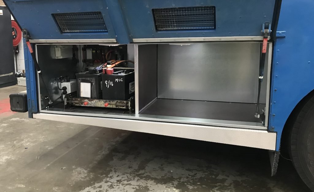 ASGBLtd's tweet photo. The OB trailer manufactured by ASGB in 1994 had the lockers replaced, new rear stabilising legs, paneling under the swan neck, and the main chassis beams refinished. Work was completed on time in early January. #OB #refurb #TVM #quality #deadline #OB3 https://t.co/megox0S8uo